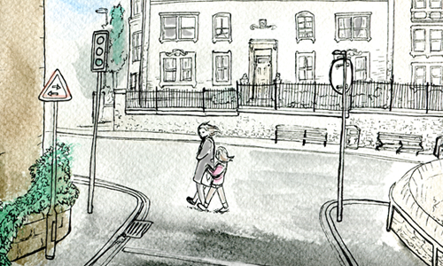 A series in which I found people who were still visible on the Google street maps and painted the scene as if I was there.