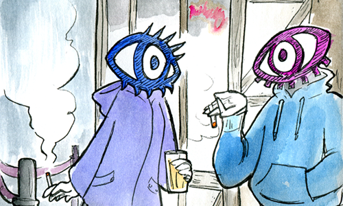 A watercolour advert illustration for the Bond Street Bar in Asbury Park, NJ, based on their company identity.